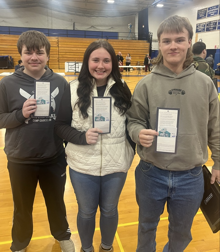 Ryder, Ari and DJK were gift card winners at the senior financial fitness fair, which was held at Stearns HS