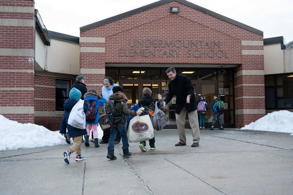 Dr. Ricca Welcoming Students at Undermountain Elementary School