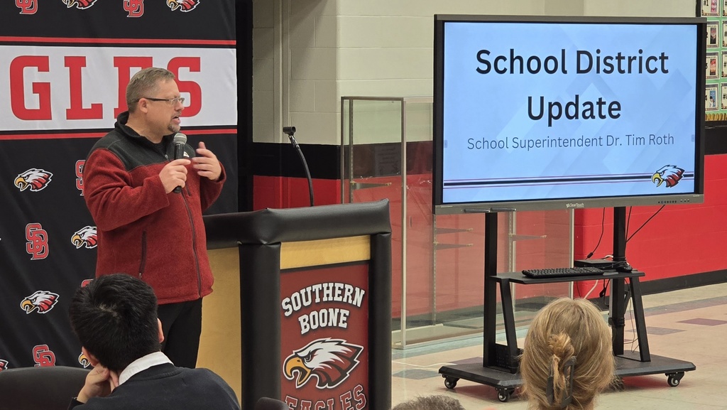 Superintendent Dr. Tim Roth gives an update at the Golden Eagles Club Dinner and Program