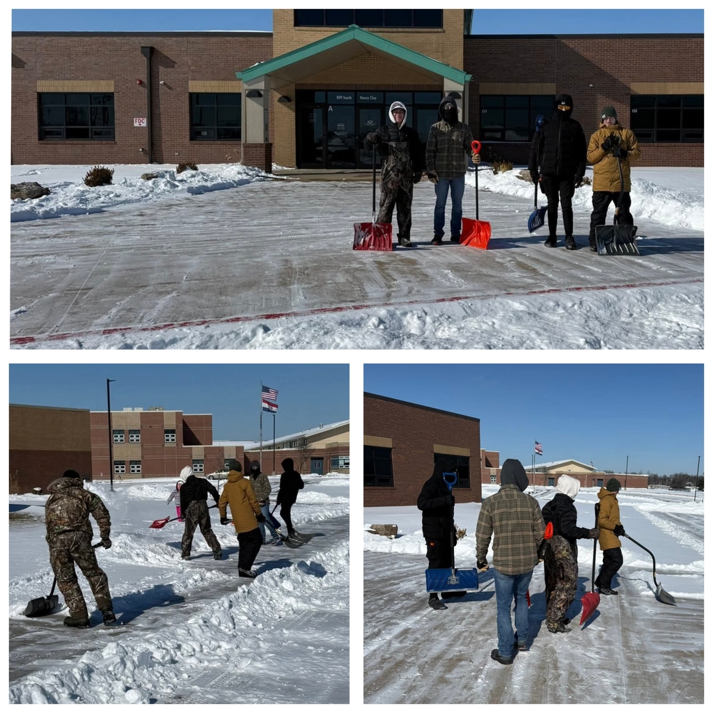 Southern Boone Wrestlers helping shovel snow off the sidewalks.