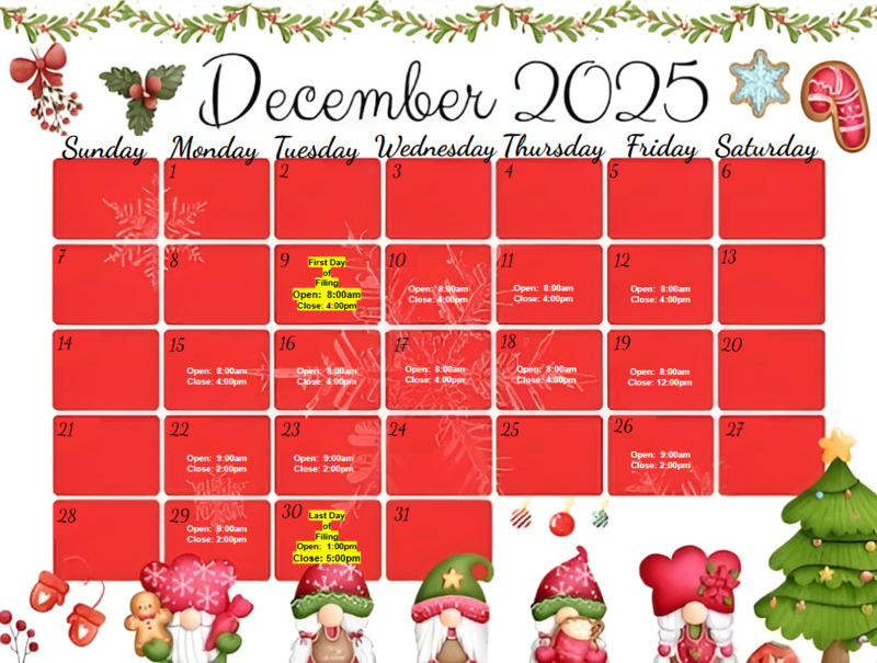 Board Filing Calendar