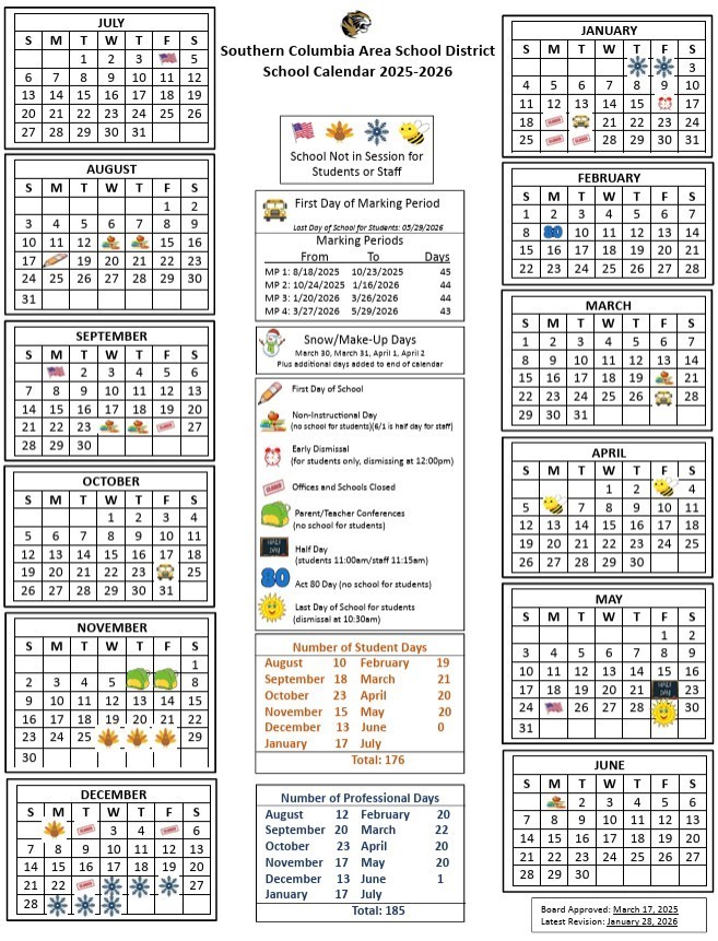 2025-2026 School Calendar - Revision 5