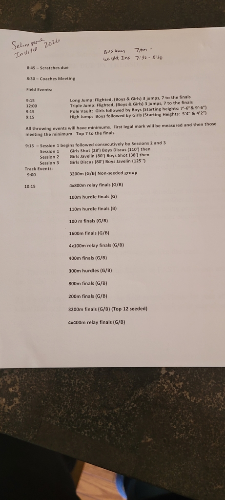 Selinsgrove Invite Schedule