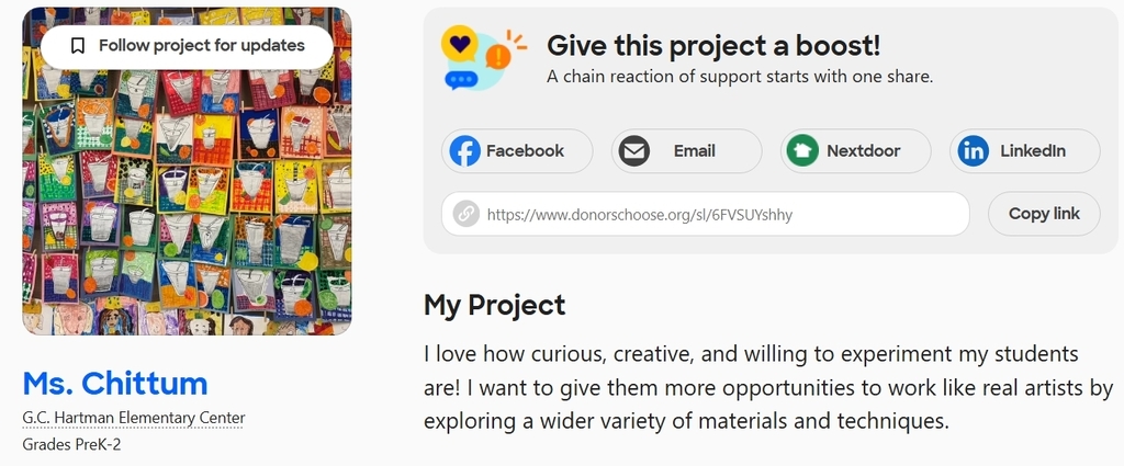 photo showing screenshot of web page organizing art donations