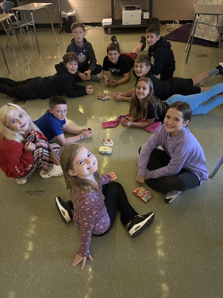 students playing a card game
