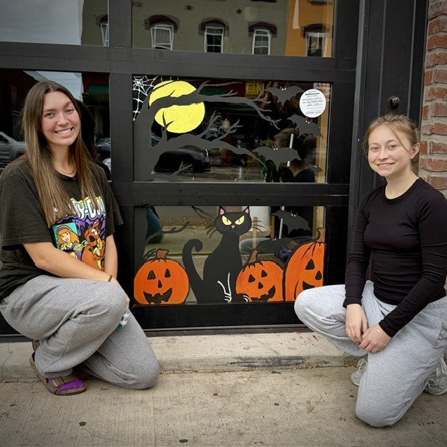 halloween window painting with artists