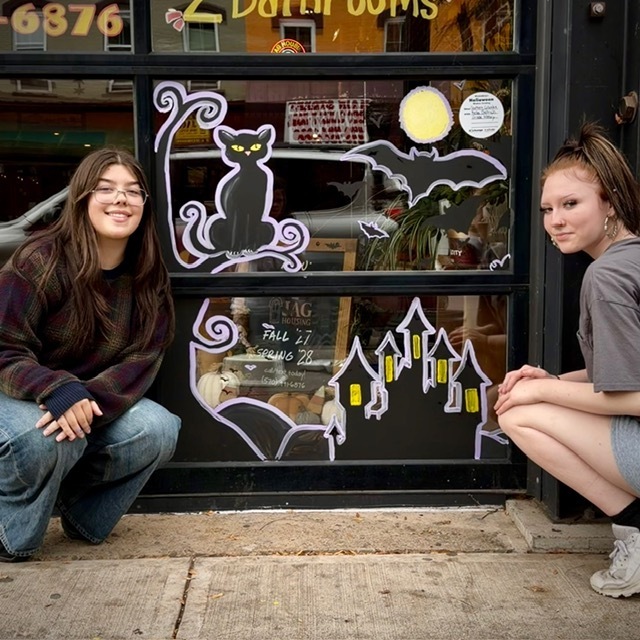 halloween window painting with artists