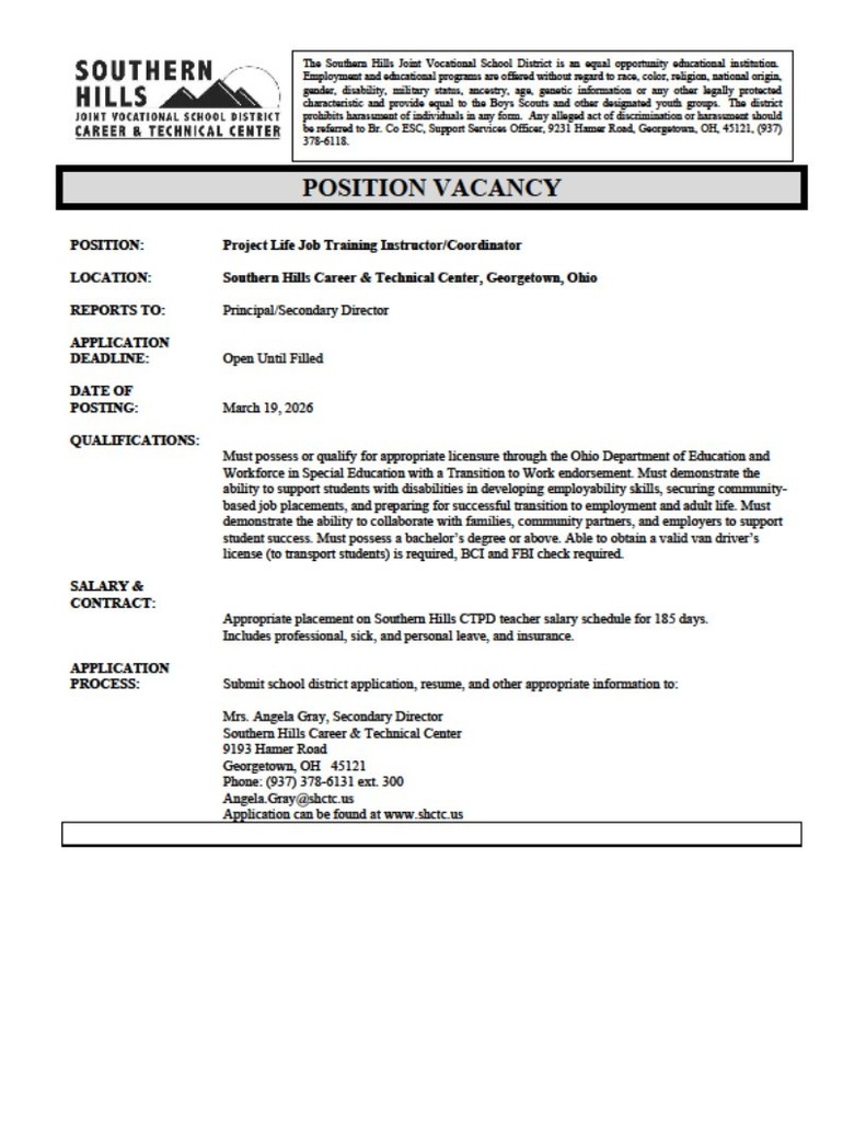 Project Life Job Training Instructor/Coordinator