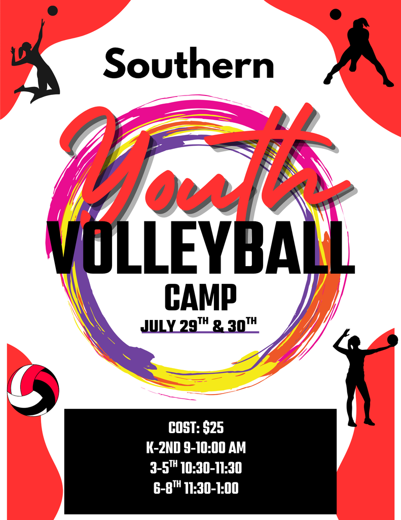 This is a flyer for Southern Youth Volleyball Camp on July 29th and 30th