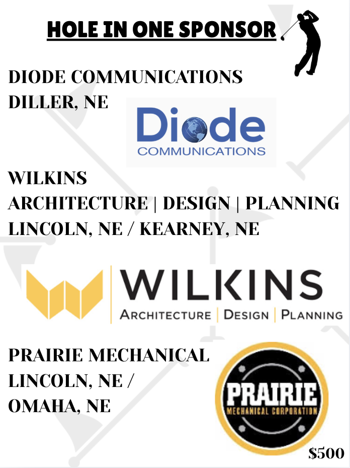 This shows a the "Hole in one sponsors" of $500  listed along with their business logos.