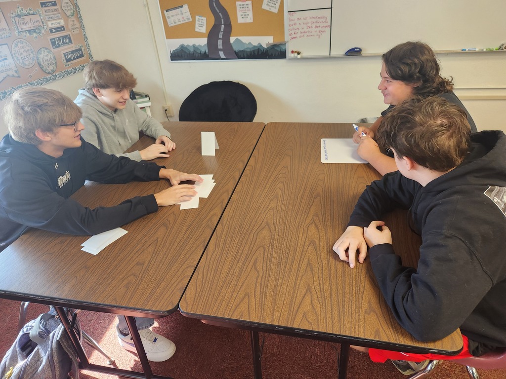 4 students brainstorming their commonalities for their tower challenge