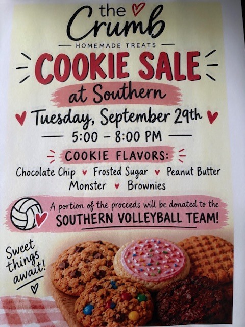 Cookie fundraiser at the volleyball game on Tuesday, September 29th