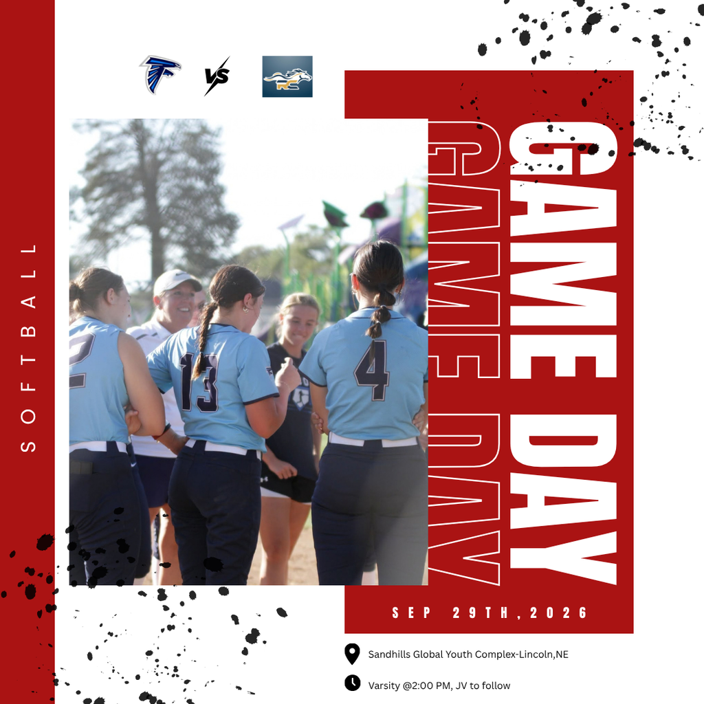 Varsity softball game poster featuring a softball player in action. The poster announces Freeman-Southern-Lewiston vs. Palmyra on September 8, 2026, at 7:15 PM at Taggart Park.