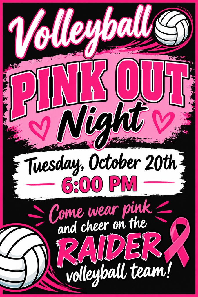 Flyer for a volleyball game for students to wear pink