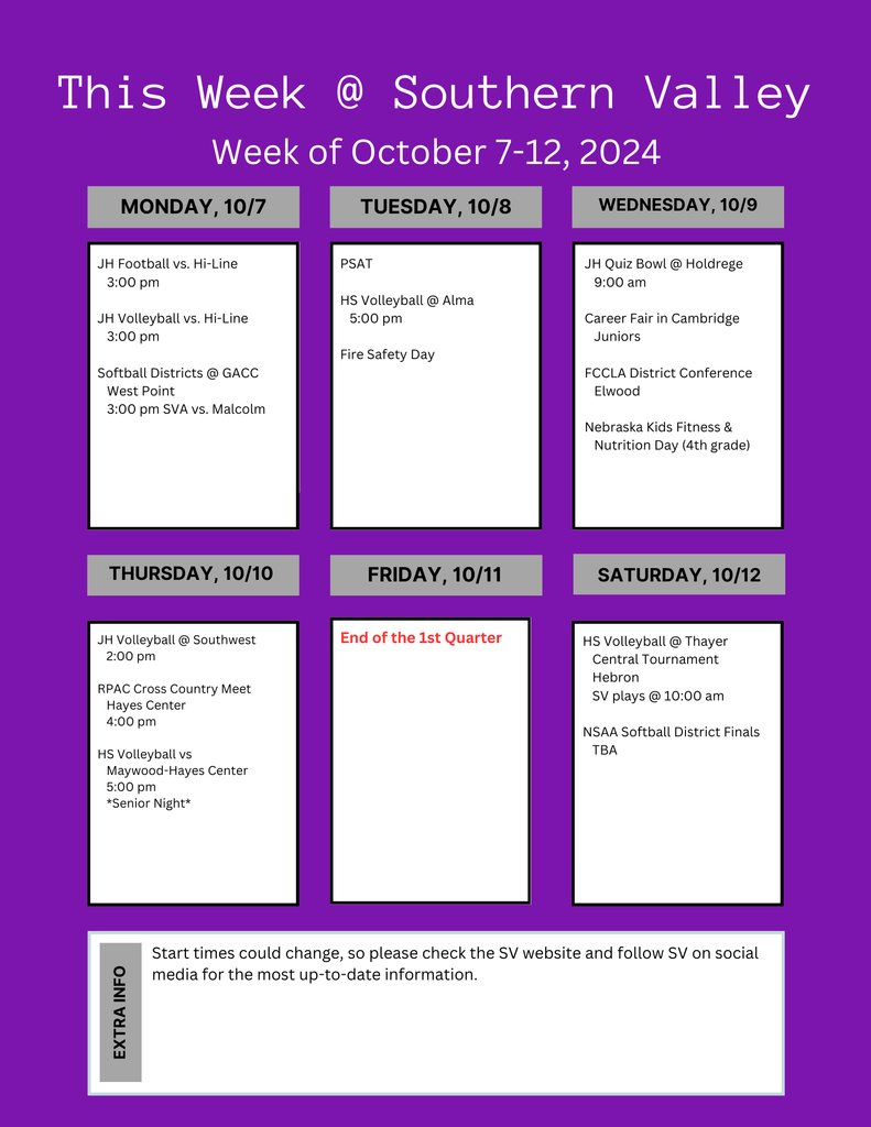 SV week of Oct 7-12 2024