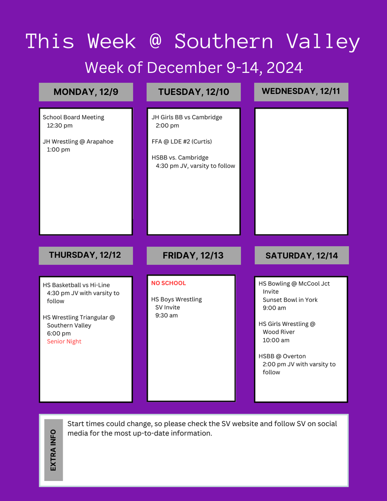 SV week of Dec 9-14 2024