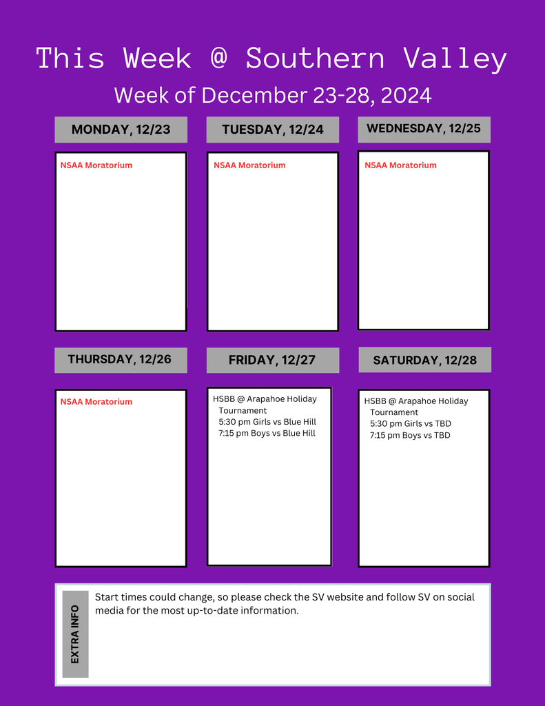 SV Week of Dec 23-28 2024