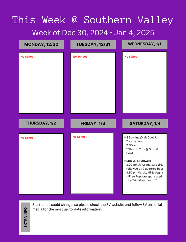 SV week Dec 30 - Jan 4