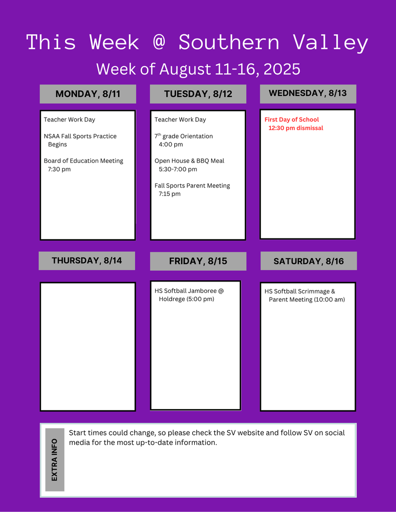 SV Week of Aug 11-16 2025