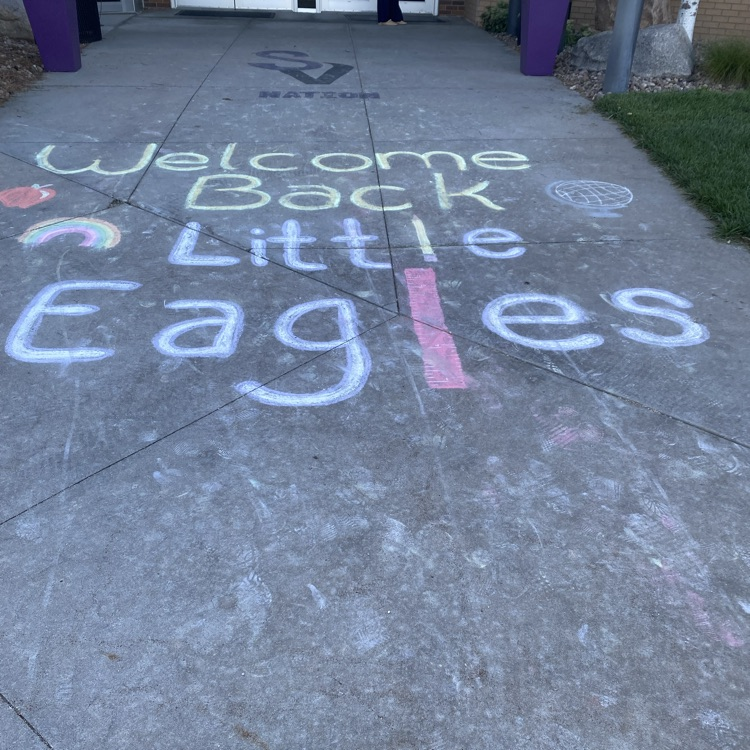 welcome back little eagles in sidewalk chalk