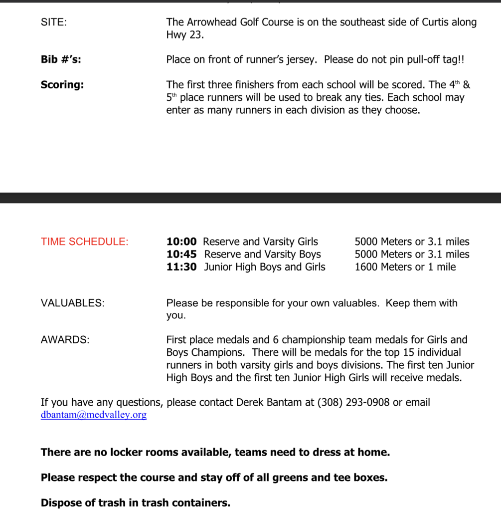 Meet information for Med Valley