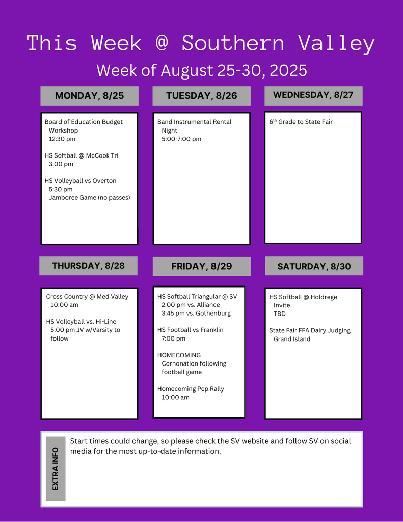 SV Week of Aug 25-30 2025