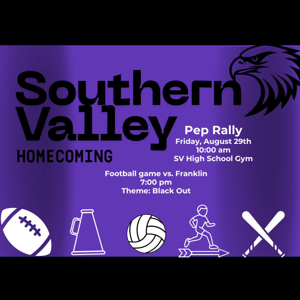 Homecoming pep rally on August 29th at 10 am. Theme for football game is black out!