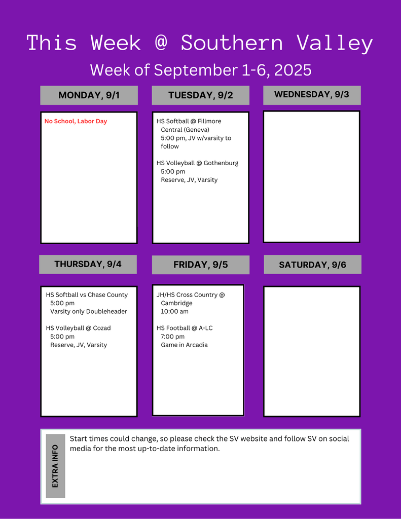 SV week of Sep 1-6 2025