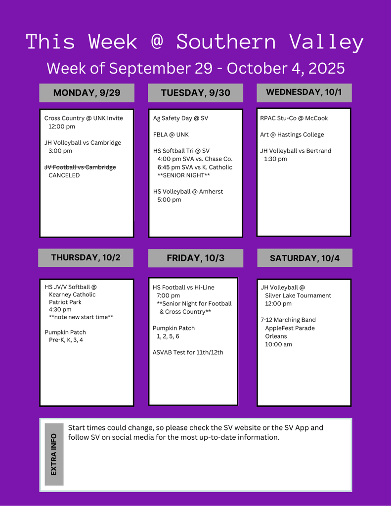 SV Activities, Sep 29 - Oct 4 2025