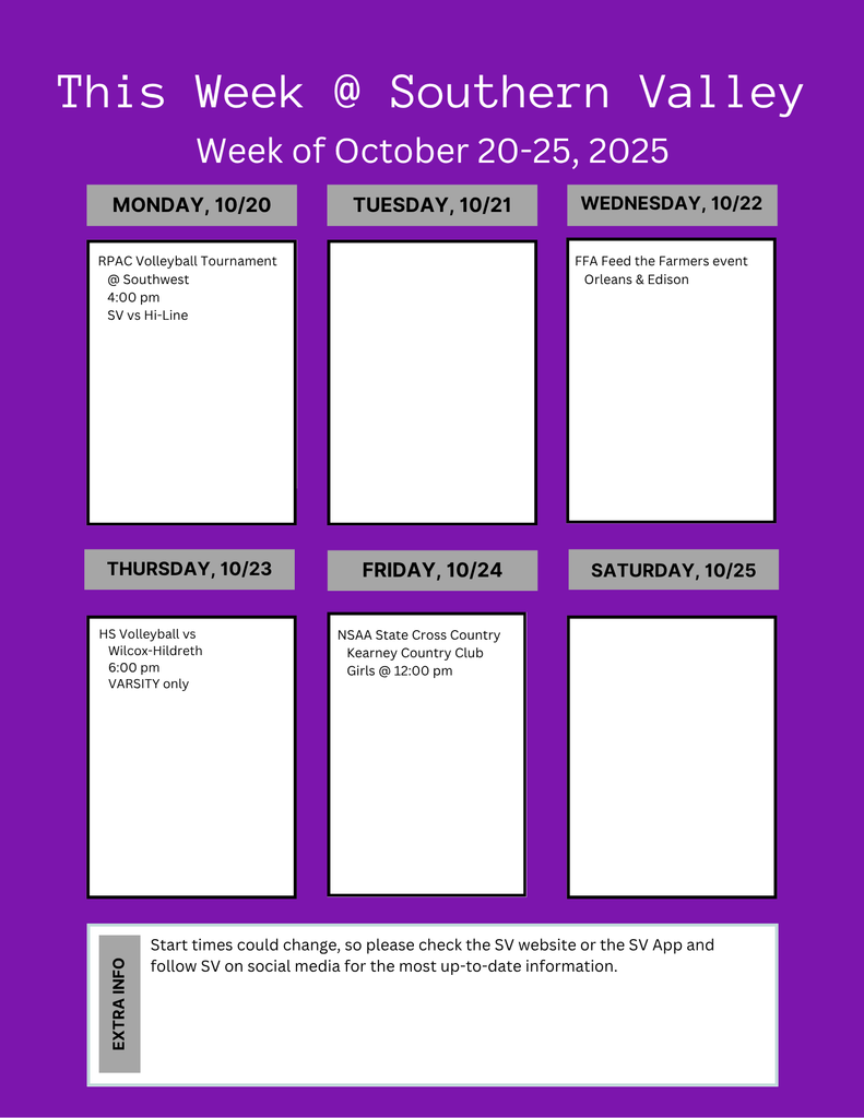 SV week of Oct 20-25 2025