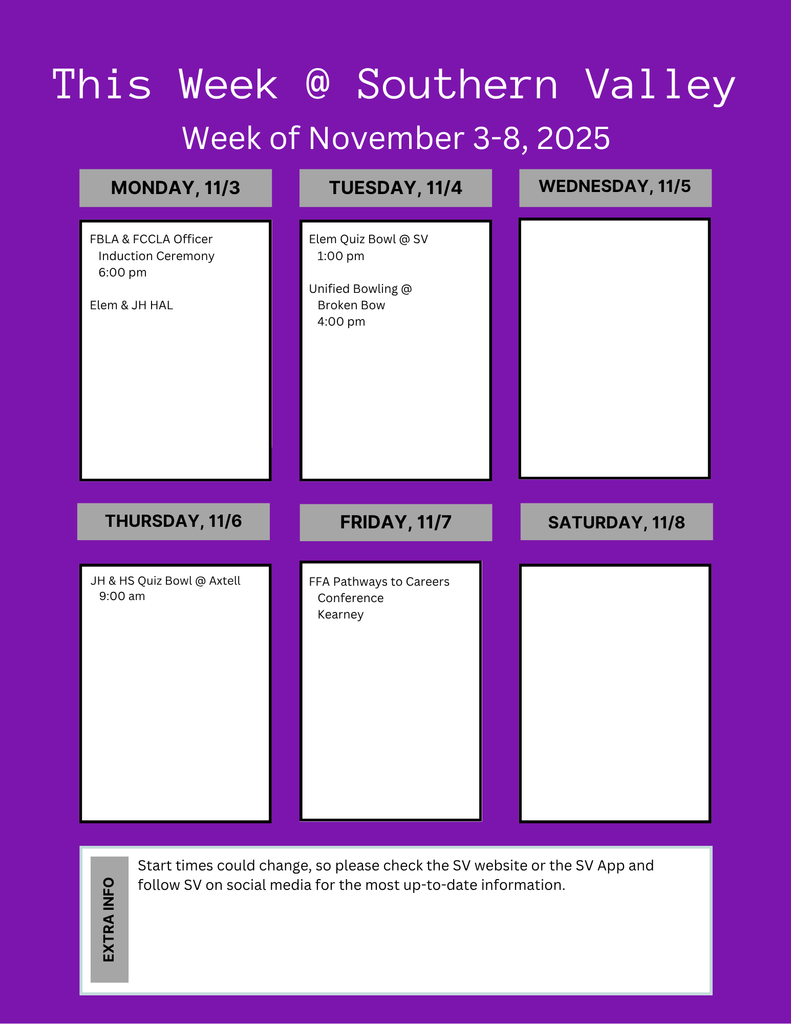 SV Week of Nov 3-8 2025