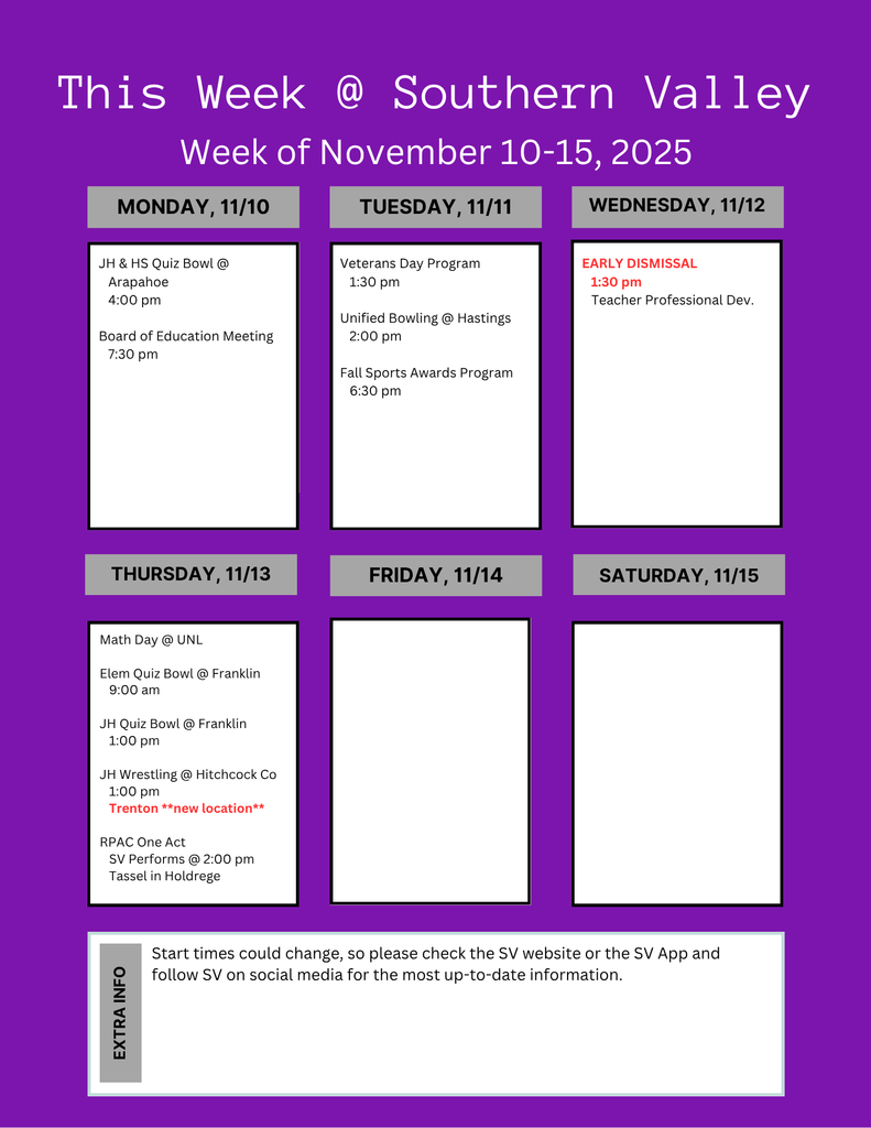 SV week Nov 10-15 2025