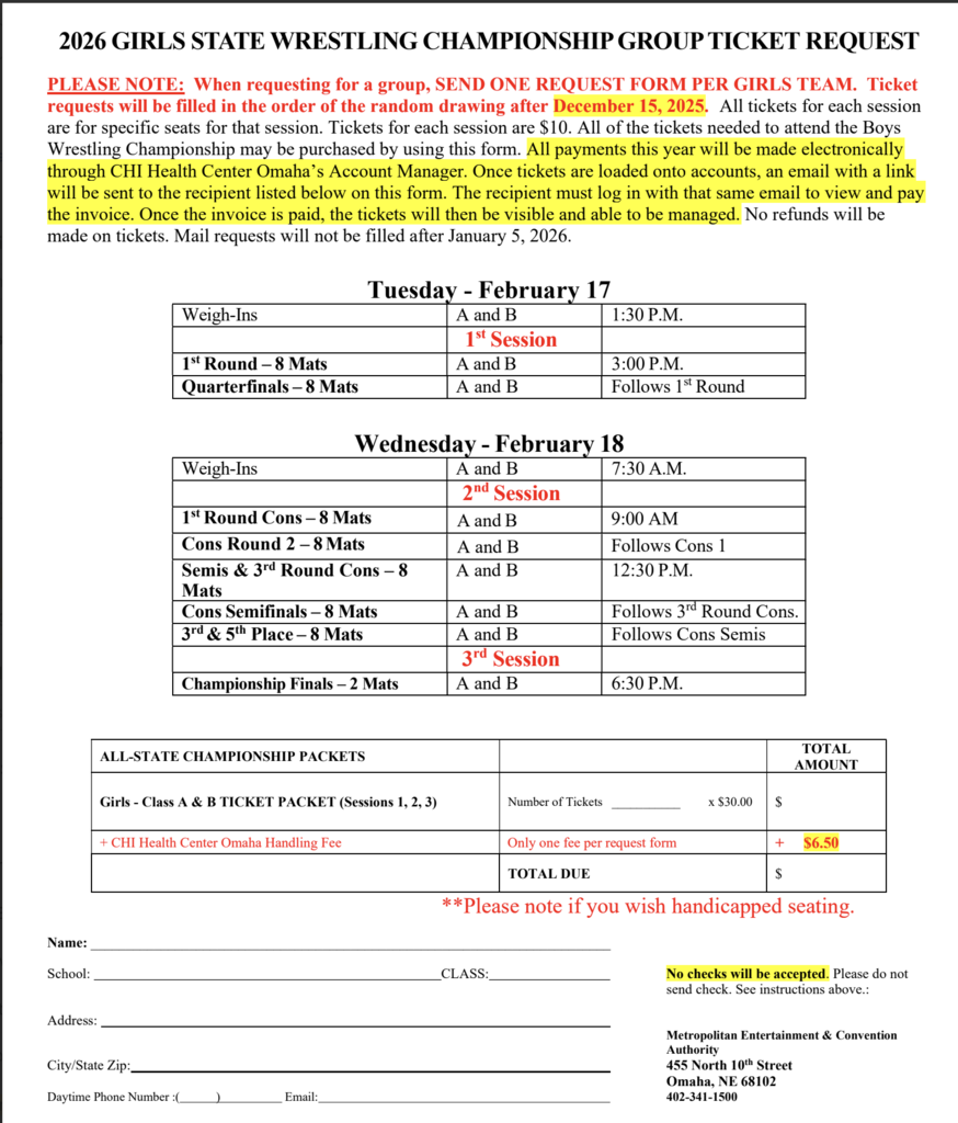 girls state wrestling tickets form