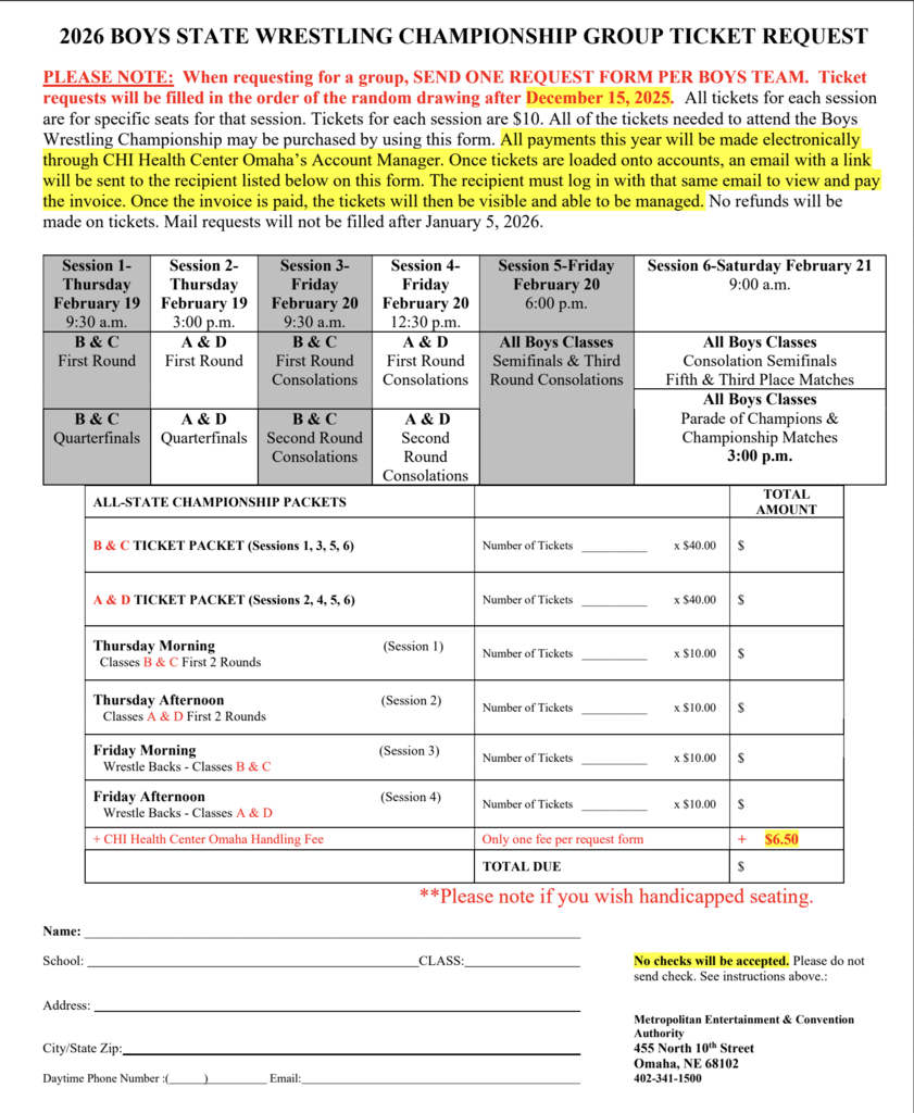 Boys state wrestling ticket order form