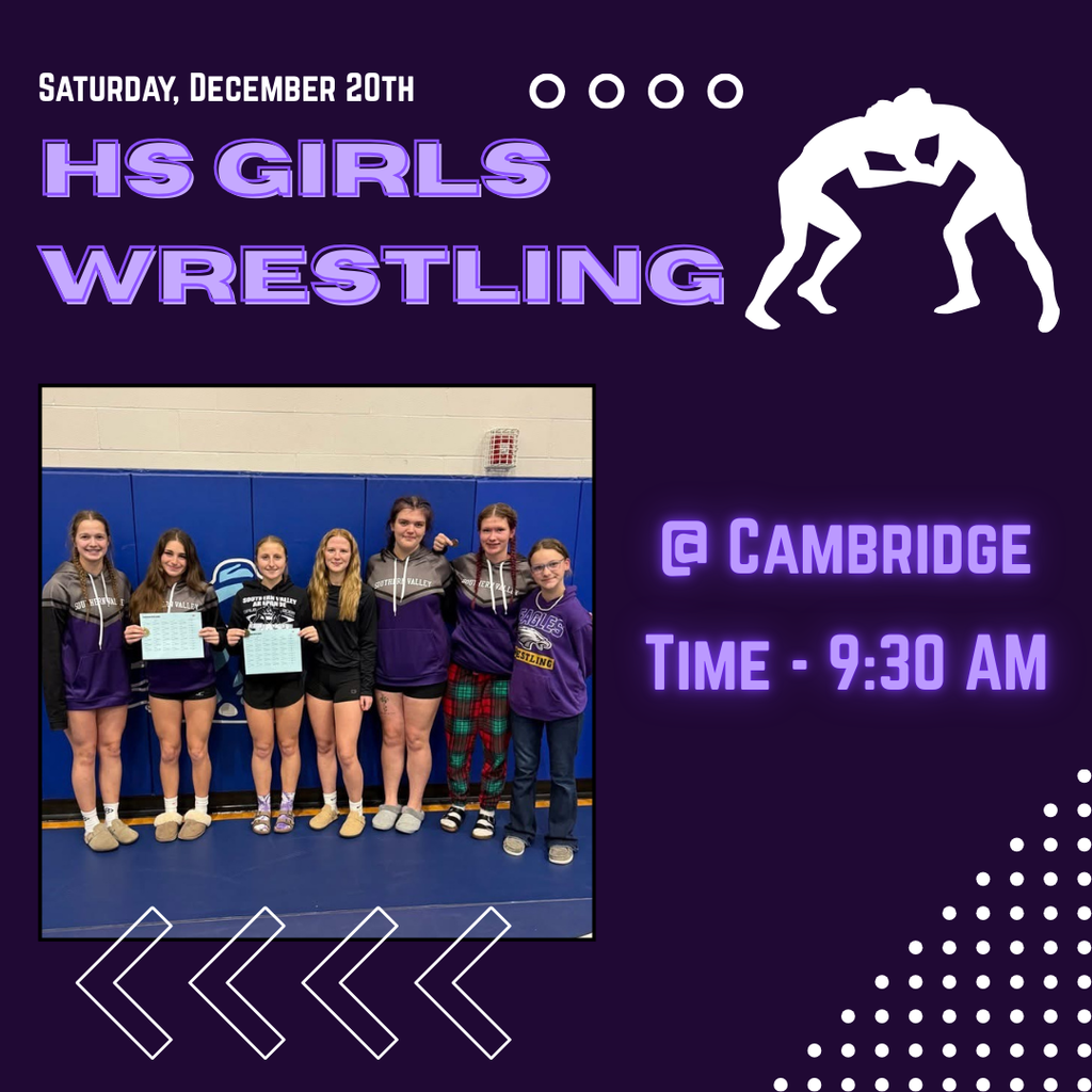 HS Girls Wrestling @ Cambridge (9:30 am) note new start time