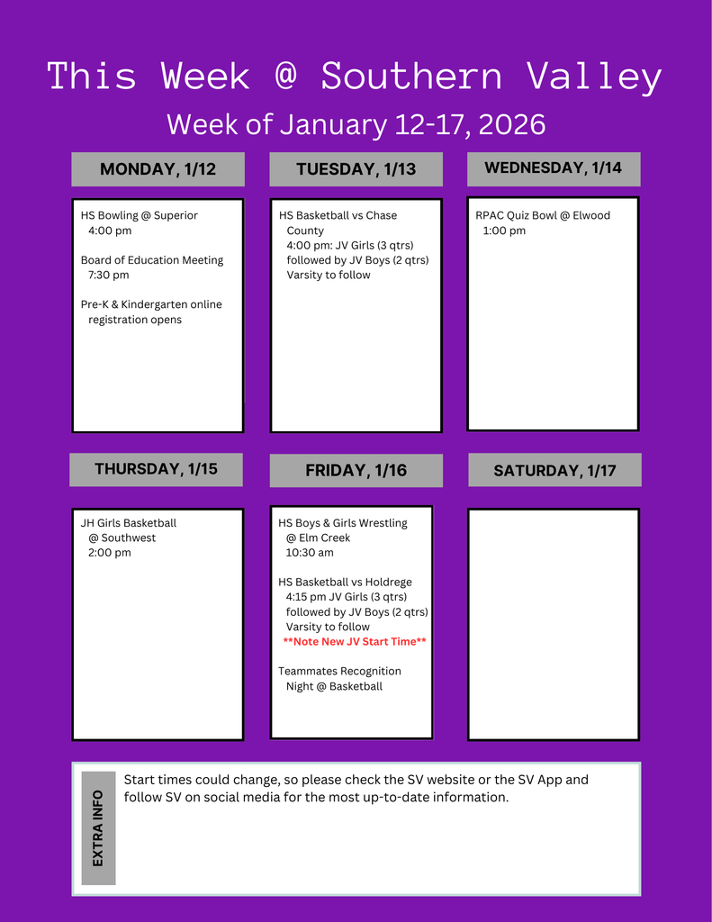 SV week of Jan 12-17 2026