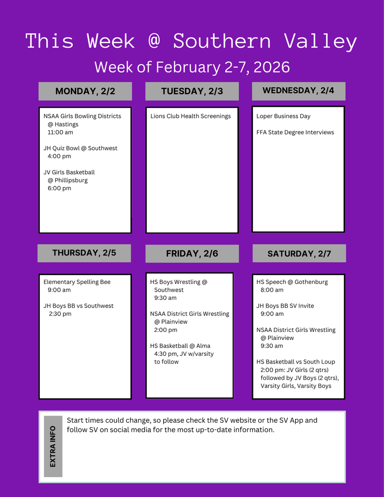 SV week, Feb 2-7 2026