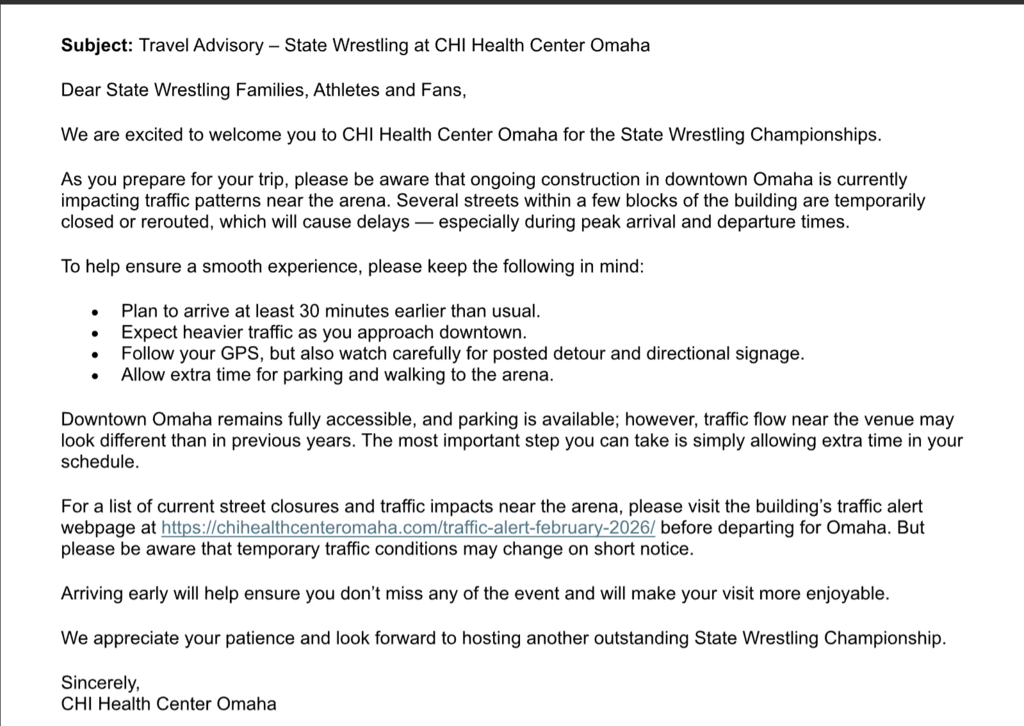 state wrestling traffic update