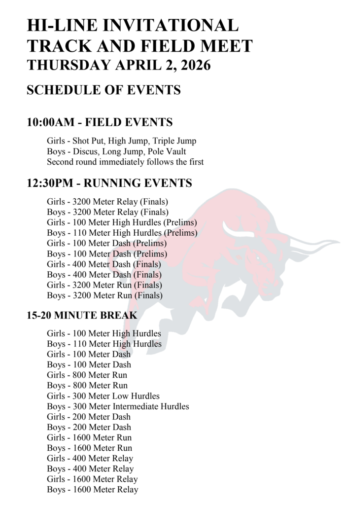2026 Hi-Line HS Track invite order of events and times.