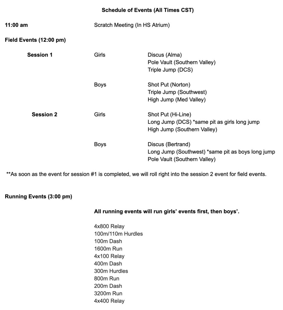 SV HS Track invite 2026 order of events.