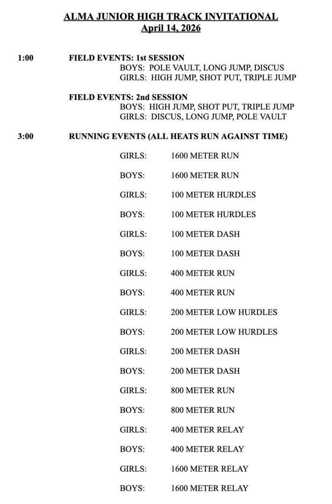 Alma 2026 JH Track order of events