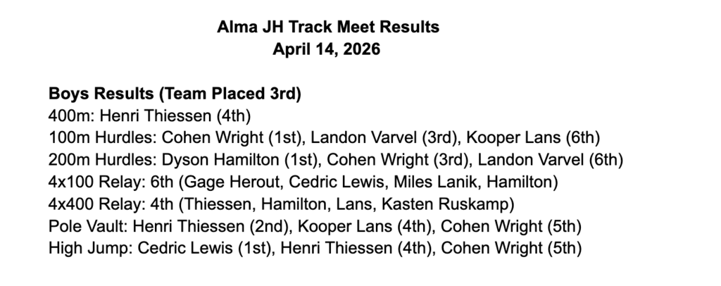 Boys results from Alma