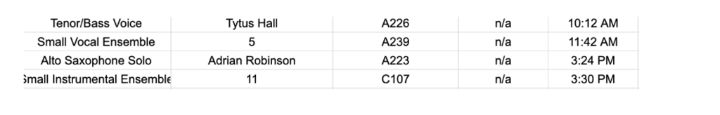 2026 District Music performance times