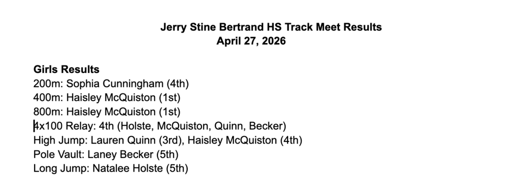 HS Girls track results from Bertrand