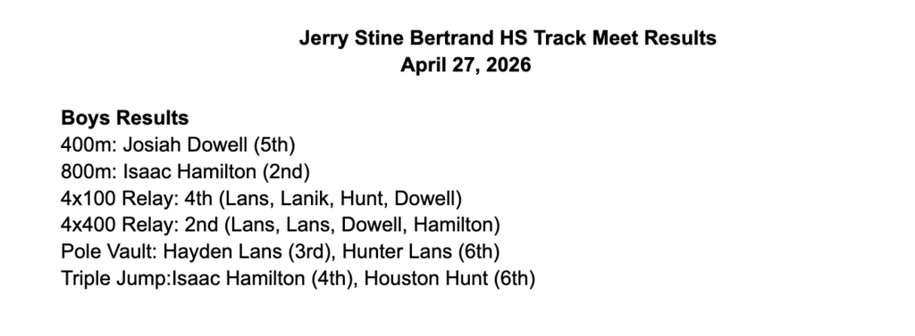 HS Boys track results from Bertrand