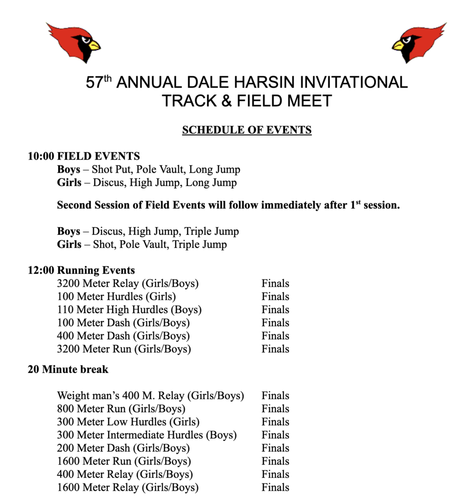 2026 Alma HS Track meet order of events