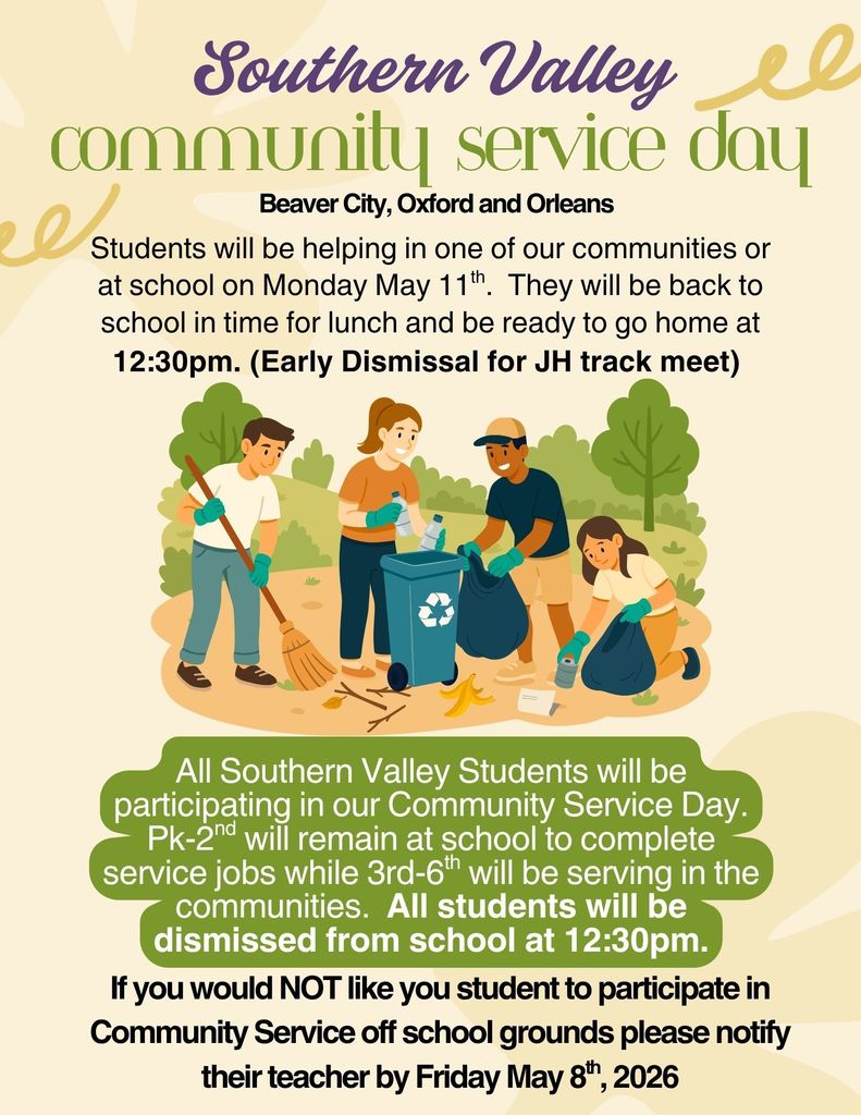 Community Service day. 12:30 dismissal from school.