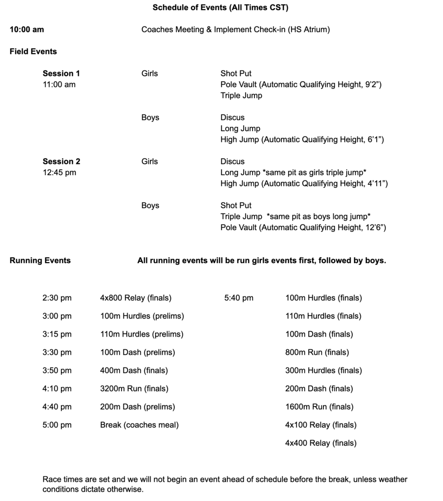 HS Track District D-7 schedule of events