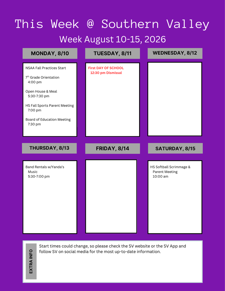 SV week of August 10-15 2026