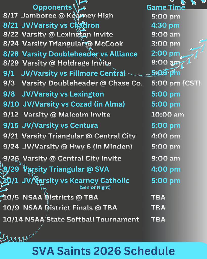 SVA Saints 2026 team schedule